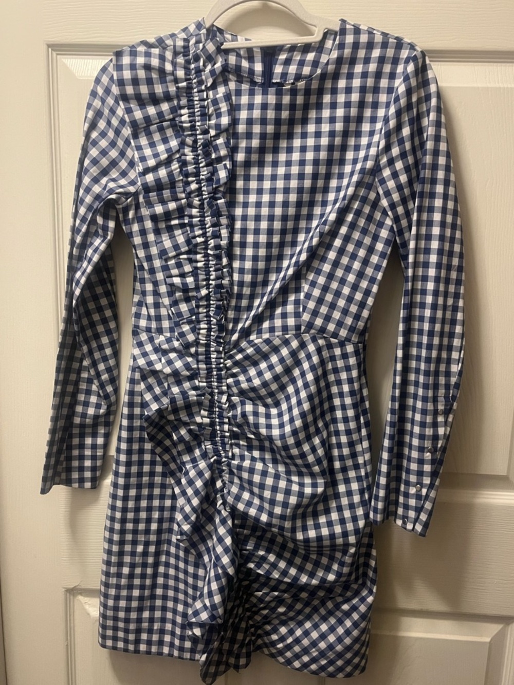 H&M Women’s Blue/White Gingham Gathered Ruffle Front‎ Dress Size 4 Cottagecore
